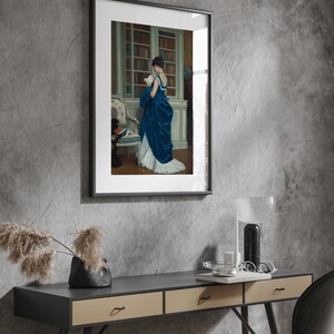 Porträtt av romantisk kvinna, viktoriansk dekor, elegant affisch, affisch med dam i blått, hobbycanvas, väggdekoration i bibliotek, giclée-tryck på konst bild 7