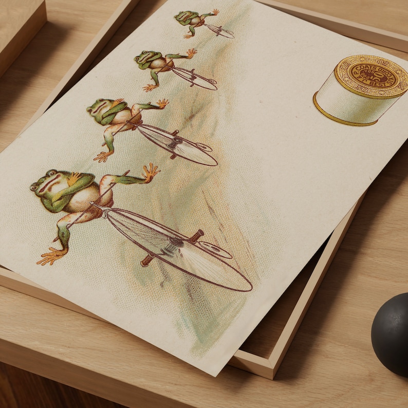Vintage Bicycle Frogs Art Print, Funny Toad Illustration (Digital) image 3