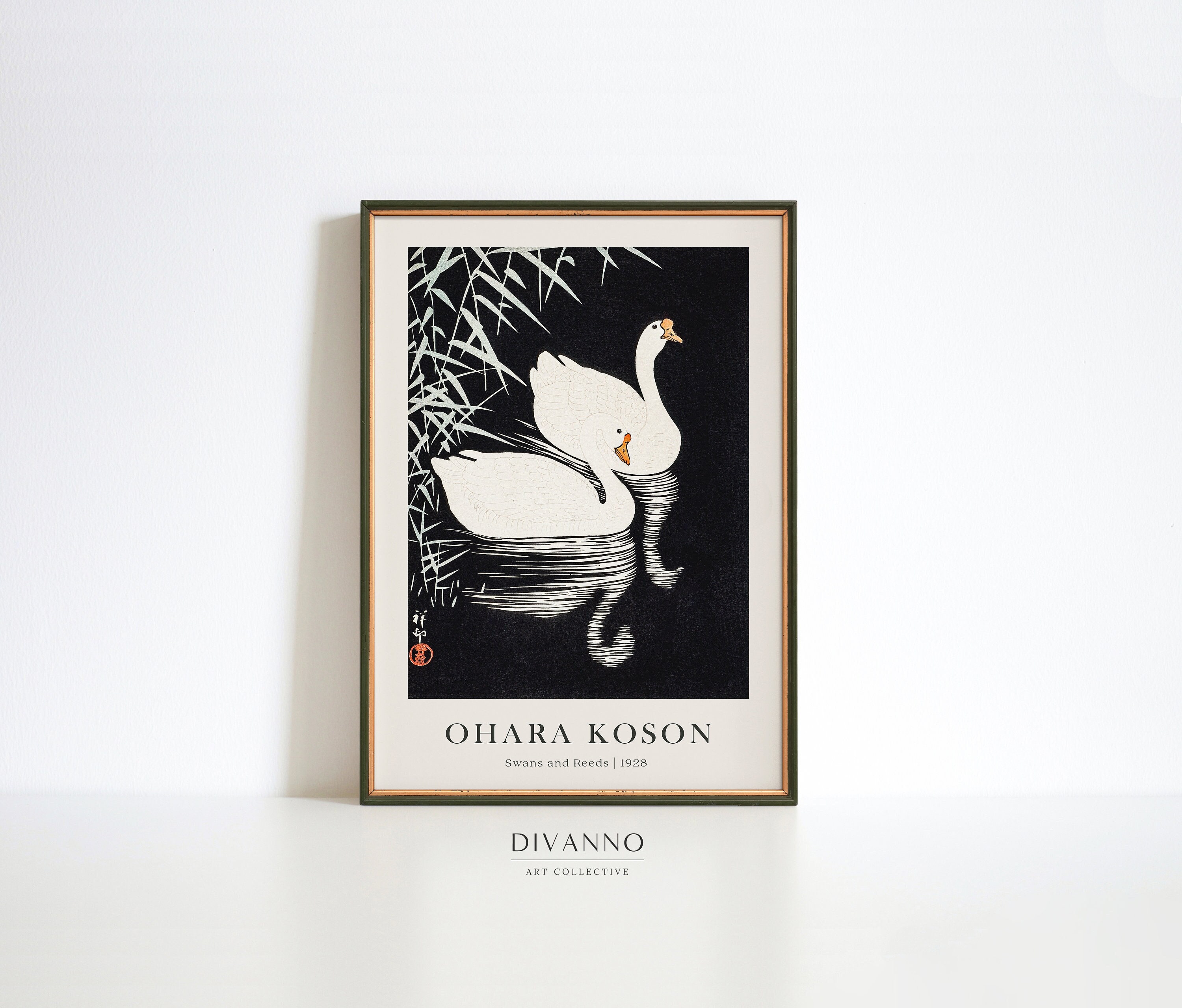 Japanese Swan Art Print, Swans and Reeds Ohara Koson Lake Art