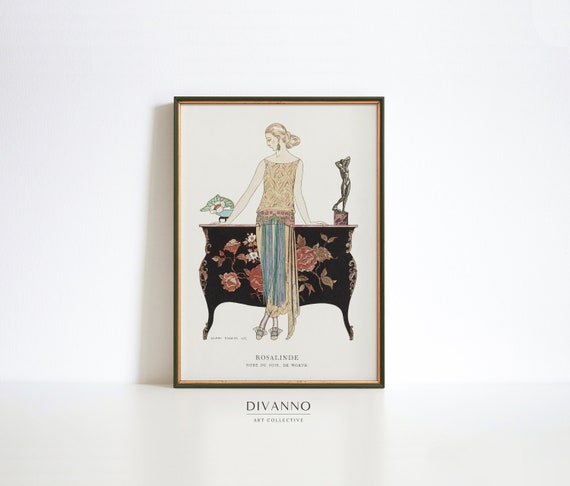 French Giclee Print, Art Deco Evening Dress, Woman Art Canvas