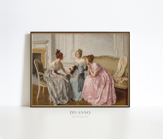 Vintage Women Poster, Gossip Print, Victorian Ladies Wall Art, Painting Reproduction, Printable Digital Art, Feminine Wall Decor, Canvas Art
