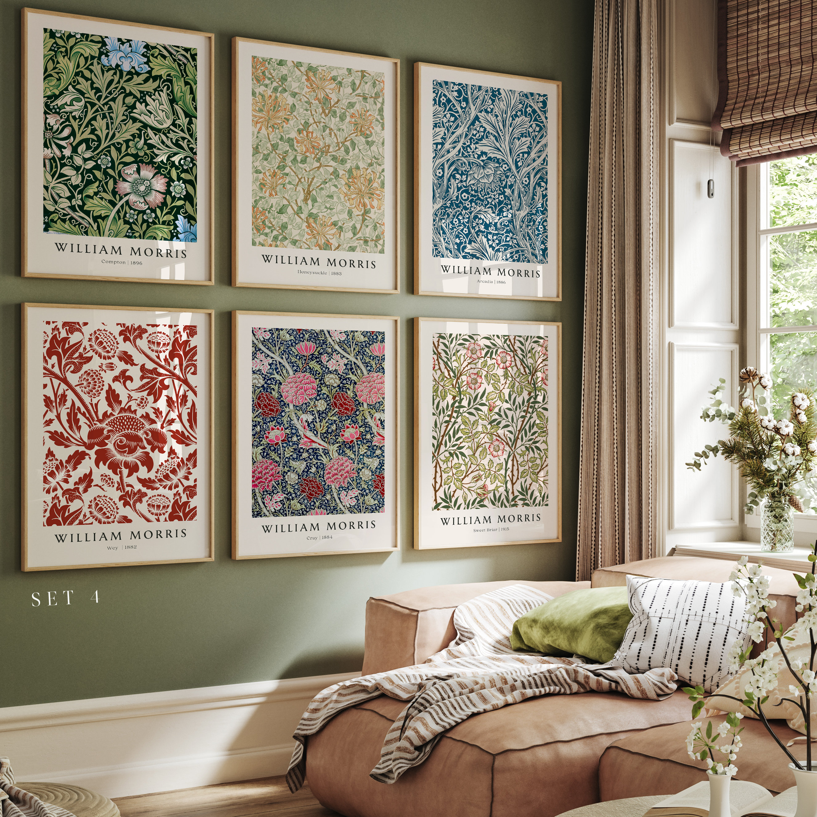 Set of 6 William Morris Prints, Art Nouveau Decor, Botanical Print