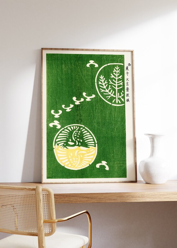 Japanese Vintage Green Wall Decor, Seagulls Poster, Japan Coastal Print, Taguchi Tomoki , Zen-Inspired Contemporary Wall Art, Minimalist