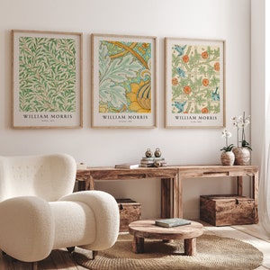 Set of 3 William Morris Prints, Botanical Gallery Wall Art, Neutral Printable Collection, Flower Farmhouse Decor, Vintage Green Pattern Art