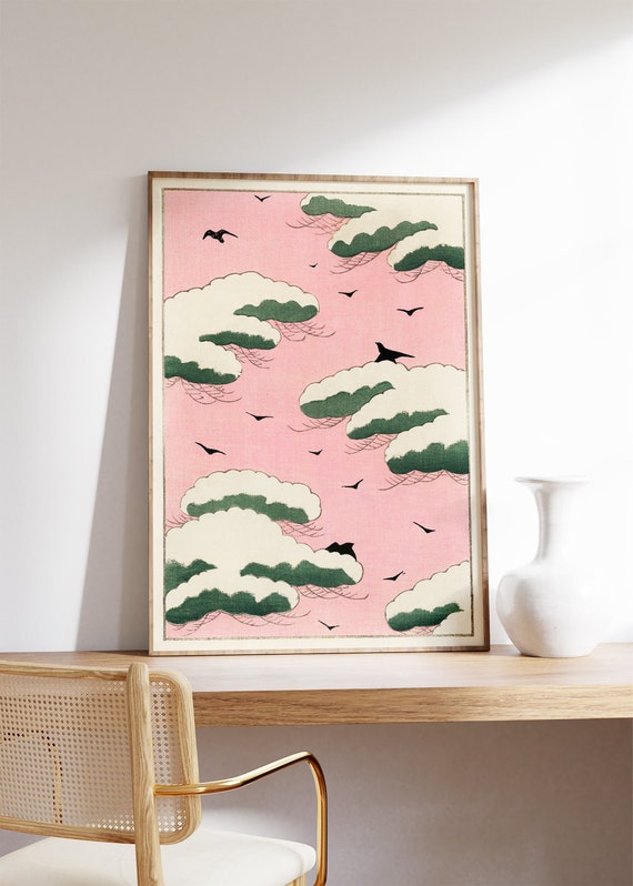 Vintage Pink Sky Japan Art, Clouds by Bijutsu Sekai Poster