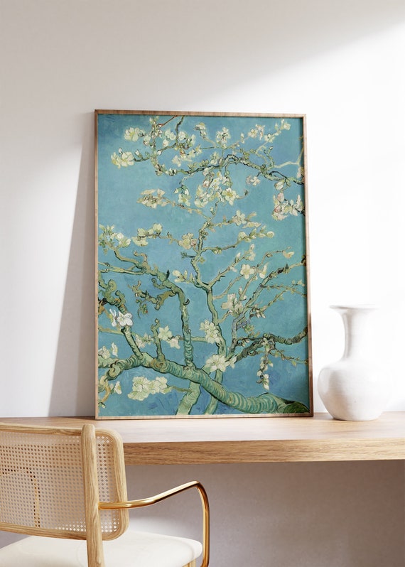 Van Gogh Wall Art, Almond Blossom Painting Print, Spring Flower Poster, Printable Large Canvas, Blue Gallery Botanical, French Wall Decor
