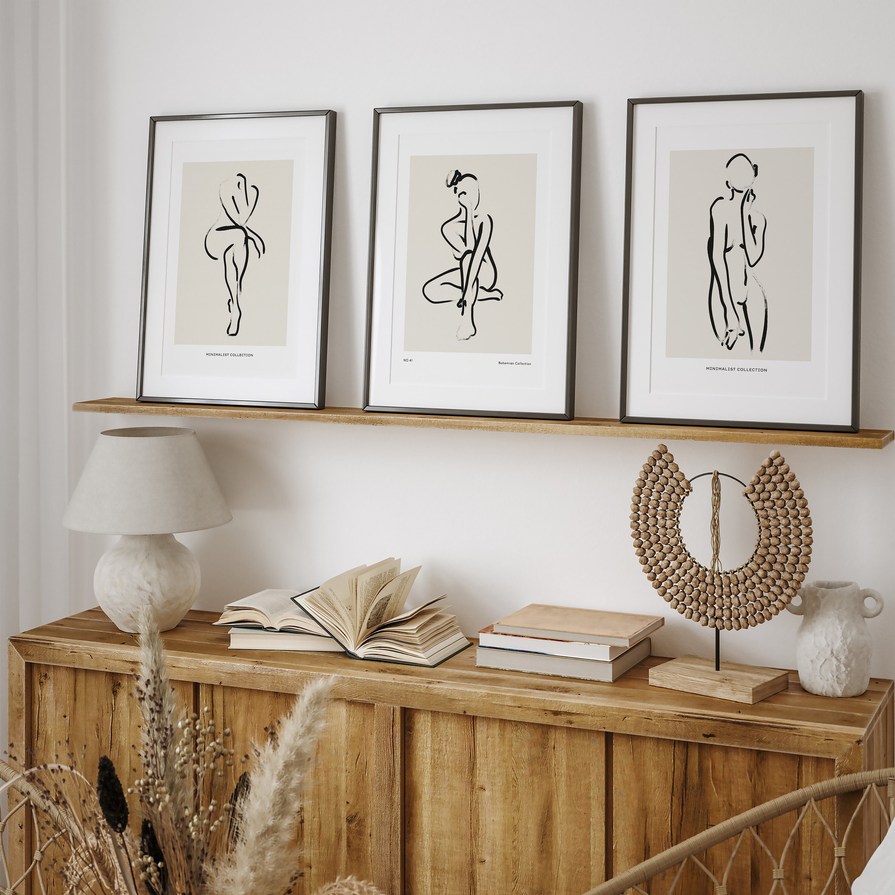Minimalist Line Art Prints: Set of 3 Neutral Female Silhouettes ...