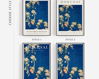 Japanese Cherry Blossoms Print, Hokusai Blue Flower Poster
