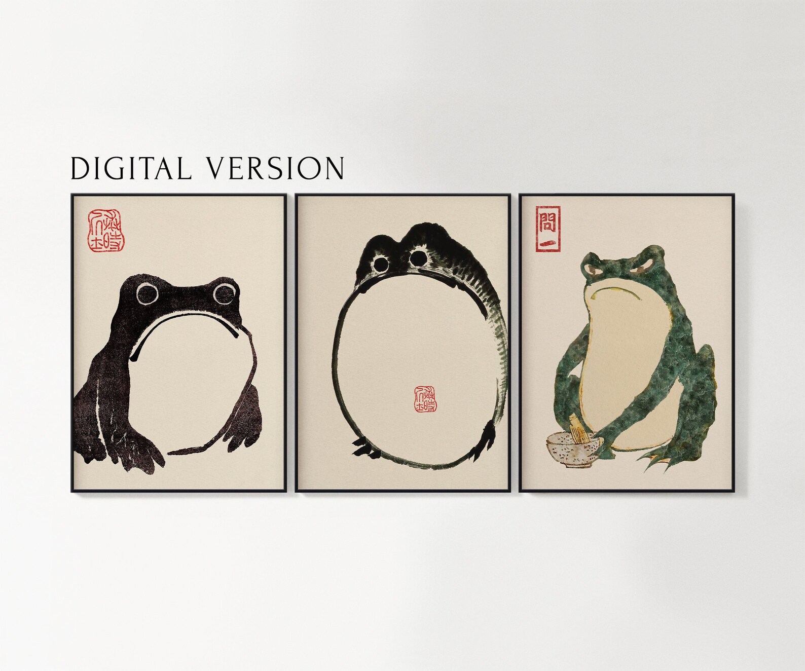 Japanese Set of 3 Frog Prints Vintage Wall Art Japanese Frog Etsy