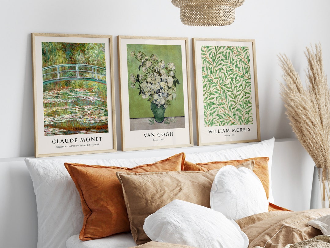 Set of 3 Green Prints, Flower Gallery Wall Set, William Morris