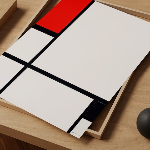 Piet Mondrian Geometric Abstract Art Print, Minimalist Red and