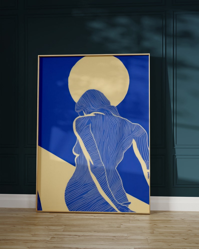Blue Woman Art Print, Abstract Wall Art, Apartment Canvas, Modern Home ...