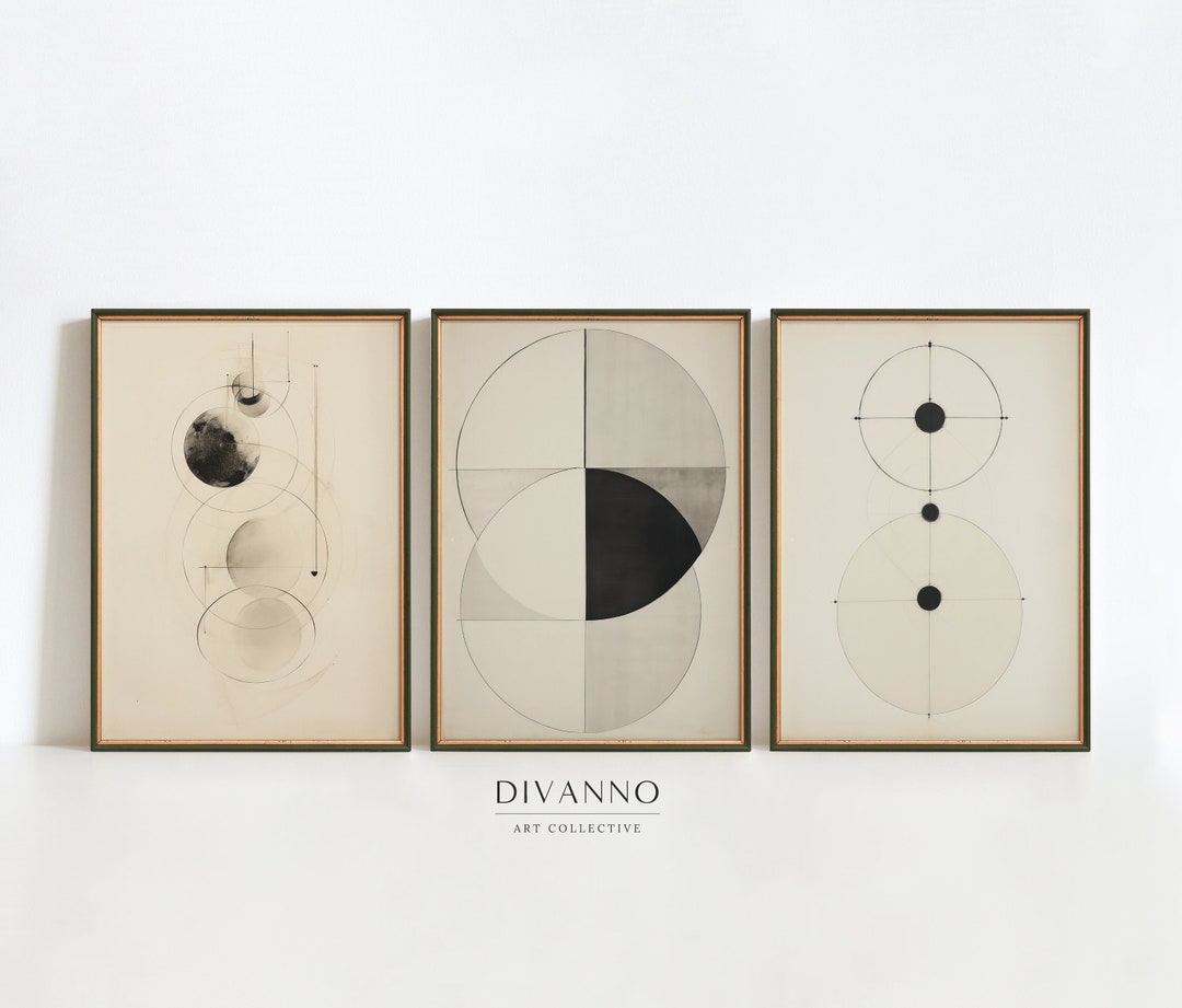 Set of 3 Prints, Neutral Abstract Wall Art, Printable Black and Beige ...