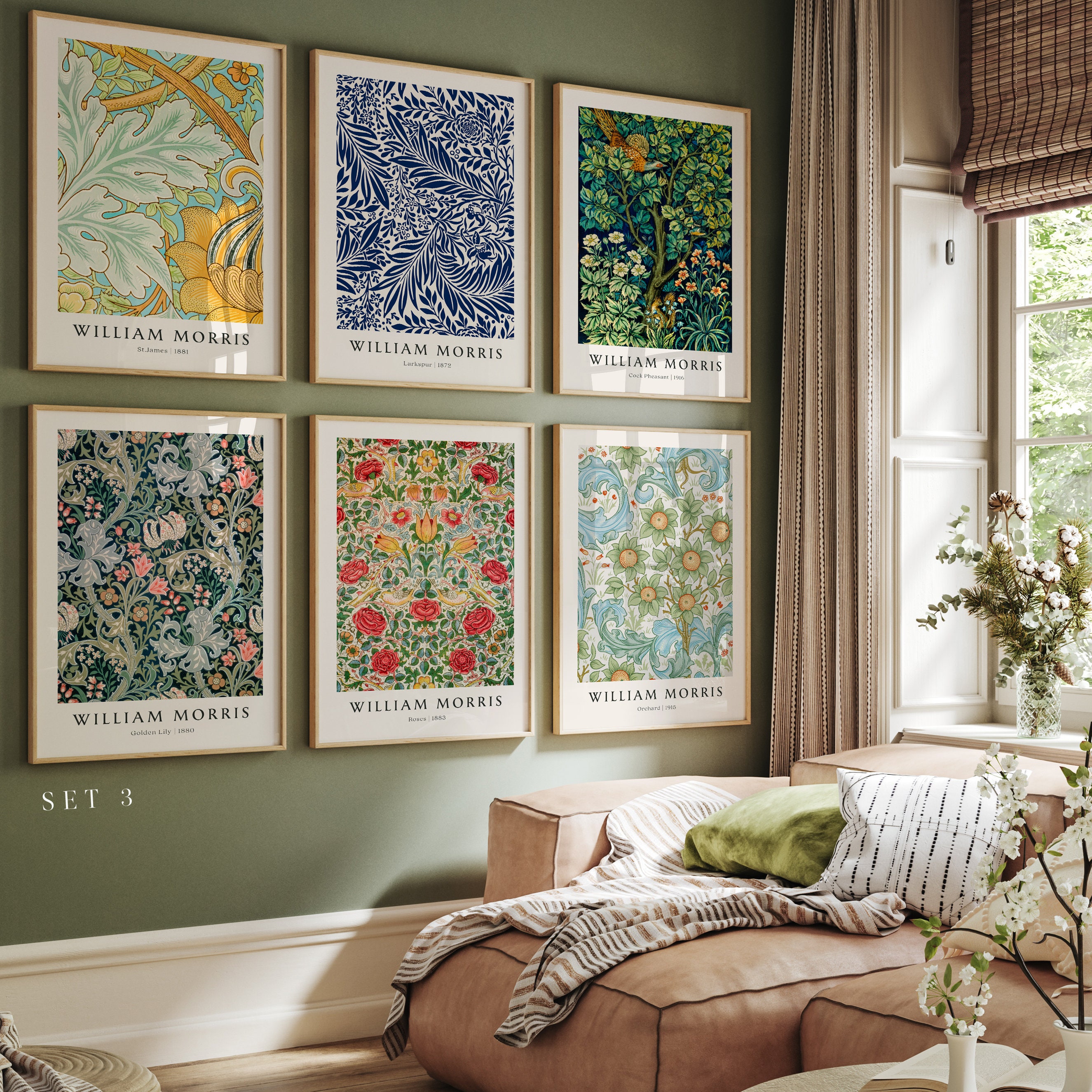 ウィリアムモリスプリント6枚セット、アールヌーボー装飾、植物