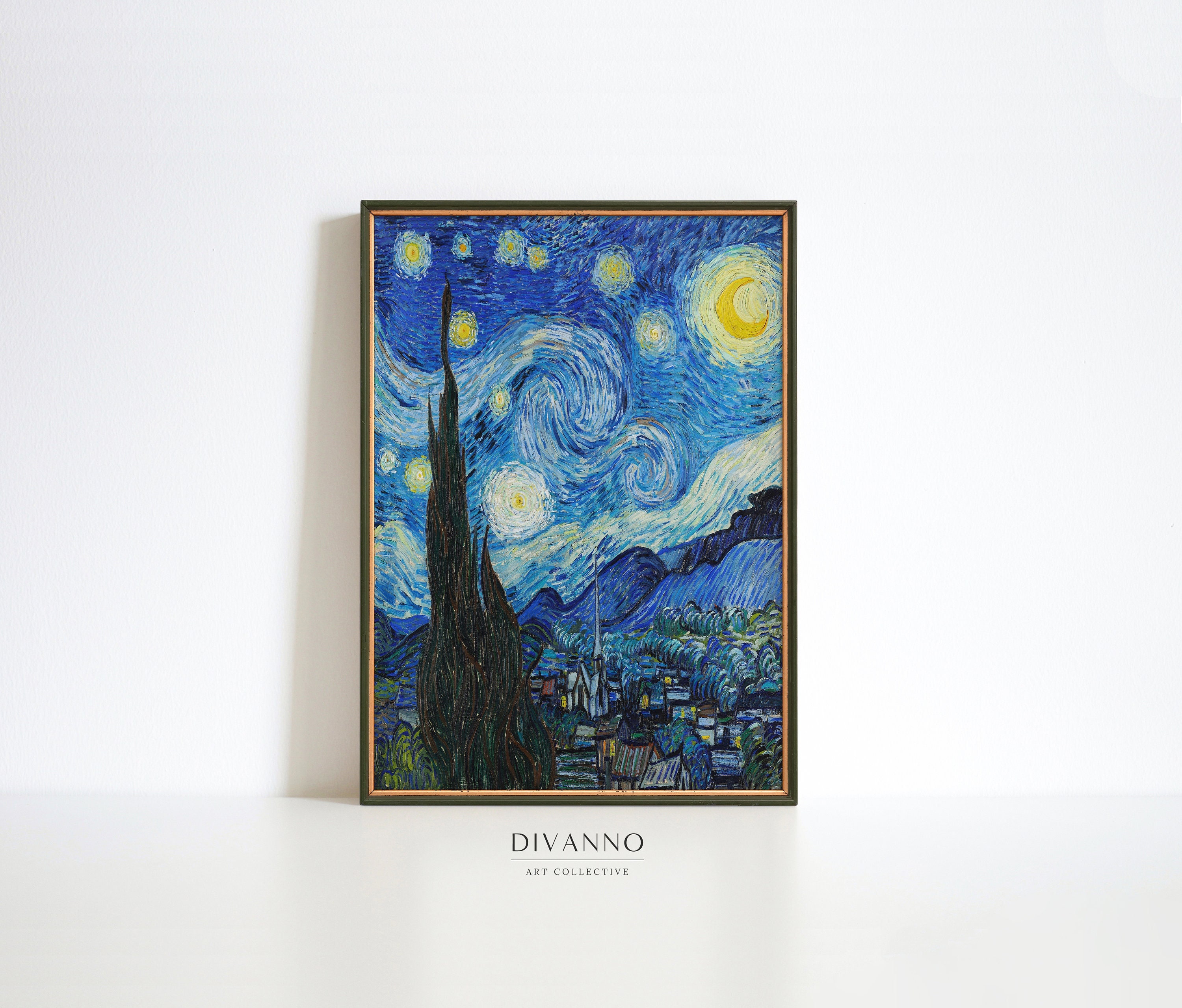 Starry Night Van Gogh Print, Blue French Landscape Oil Painting
