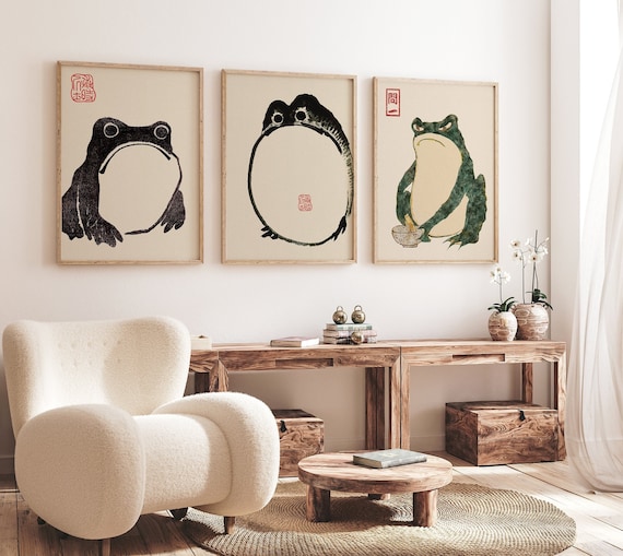 EXCOOL CLUB Vintage Asian Frog Wall Art - 12x16 Wabi Sabi Art Japanese Room Decor, Cute Frog Paintings for Bedroom (UNFRAMED EXCOOL CLUB Vintage Asian Frog Wall Art - 12x16 Wabi Sabi Art Japanese Room Decor, Cute Frog Paintings for Bedroom (UNFRAMED