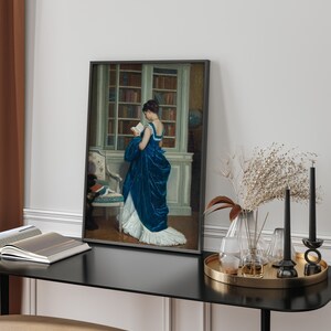 Porträtt av romantisk kvinna, viktoriansk dekor, elegant affisch, affisch med dam i blått, hobbycanvas, väggdekoration i bibliotek, giclée-tryck på konst bild 2