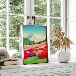 Cartel de jardín japonés, arte de pared de viajes de Japón, impresión Giclée de flores de primavera, lienzo de azalea vintage, decoración casera moderna, arte de regalo digital de la naturaleza imagen 4