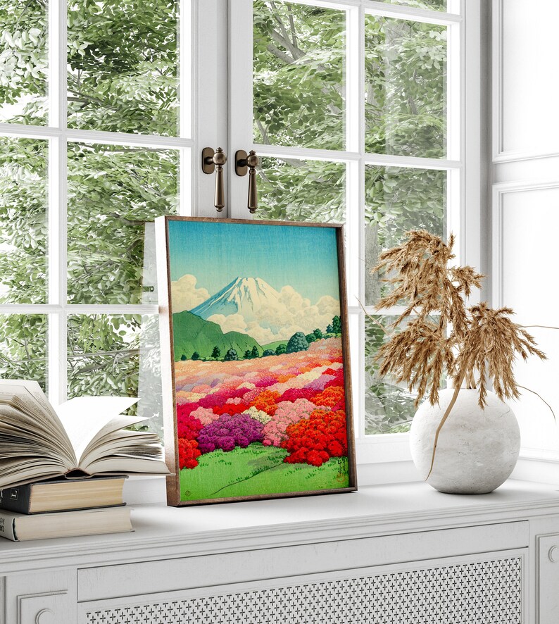 Cartel de jardín japonés, arte de pared de viajes de Japón, impresión Giclée de flores de primavera, lienzo de azalea vintage, decoración casera moderna, arte de regalo digital de la naturaleza imagen 4