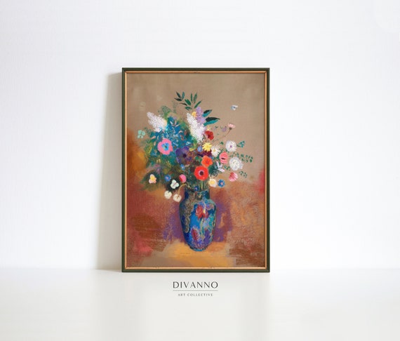 Vintage Flowers Bouquet Fine Art Print, Floral Warm Home Decor, Painting Wall Art, Botanical Poster, Antique Still Life Printable, Canvas