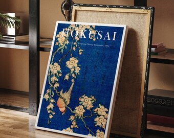 Japanese Cherry Blossoms Print, Hokusai Blue Flower Poster Japanese Cherry Blossoms Print, Hokusai Blue Flower Poster