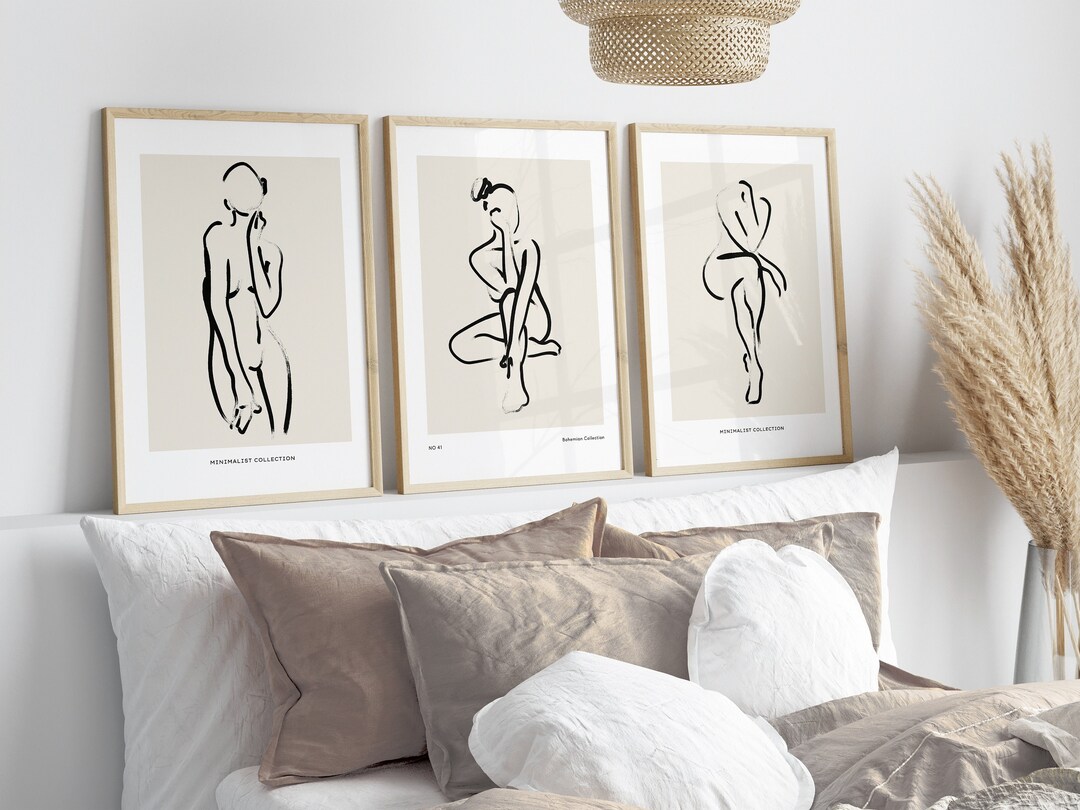 Minimalist Line Art Prints: Set of 3 Neutral Female Silhouettes ...