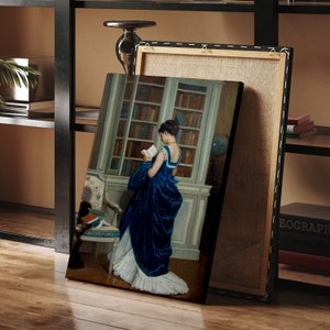 Porträtt av romantisk kvinna, viktoriansk dekor, elegant affisch, affisch med dam i blått, hobbycanvas, väggdekoration i bibliotek, giclée-tryck på konst bild 6