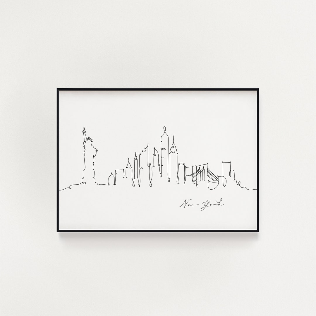 New York Skyline Print, Line Art, Minimalist Wall Art, City Skyscraper ...