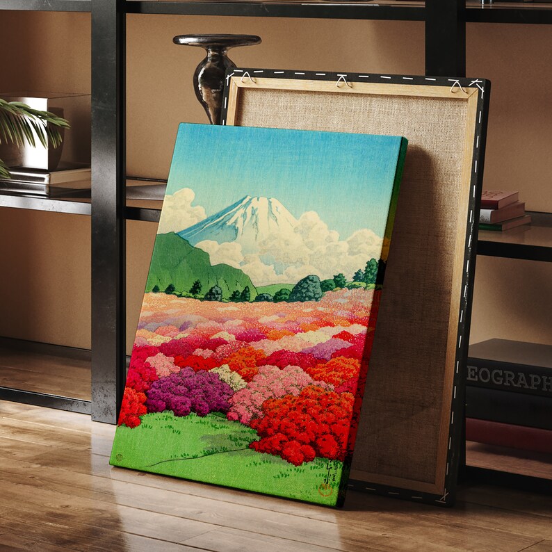 Cartel de jardín japonés, arte de pared de viajes de Japón, impresión Giclée de flores de primavera, lienzo de azalea vintage, decoración casera moderna, arte de regalo digital de la naturaleza imagen 3