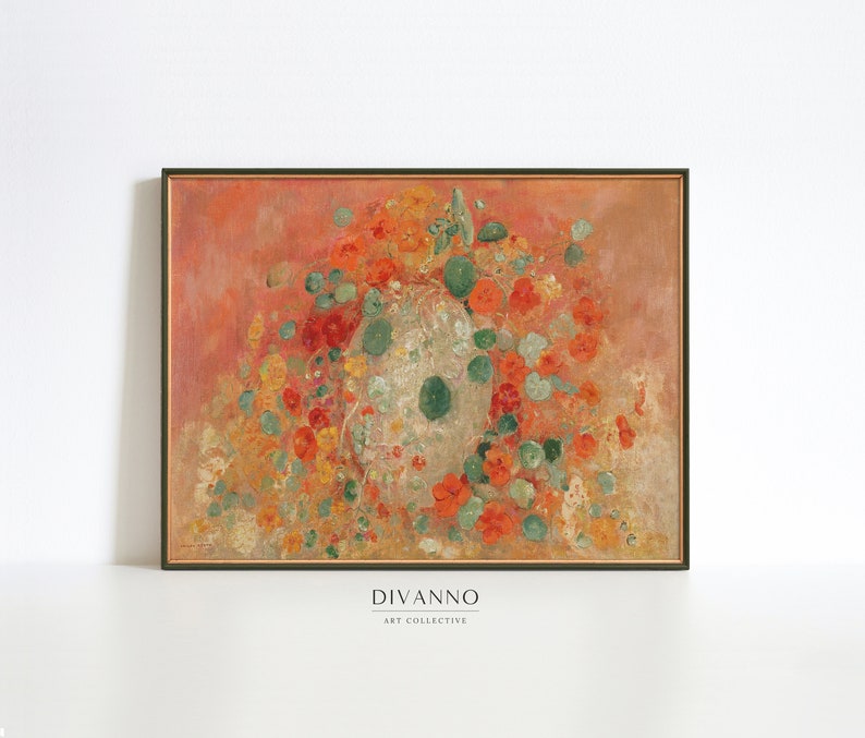 vintage-nasturtium-flower-art-print-warm-tone-floral-home-decor-etsy