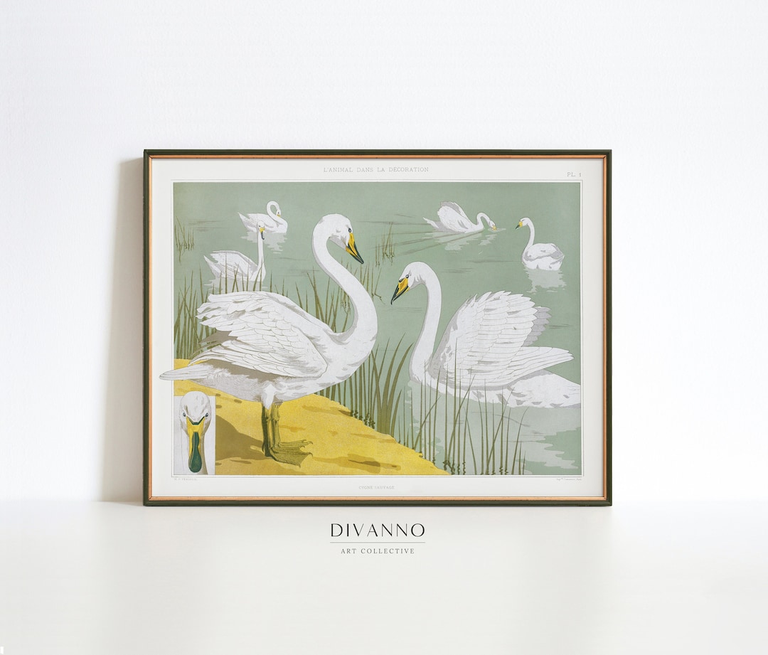 Vintage Swan Lake Wall Art Retro Nursery Printable Wall Etsy