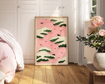 Vintage Pink Sky Japan Art, Clouds by Bijutsu Sekai Poster