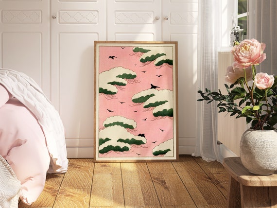 Vintage Pink Sky Japan Art, Clouds by Bijutsu Sekai Poster