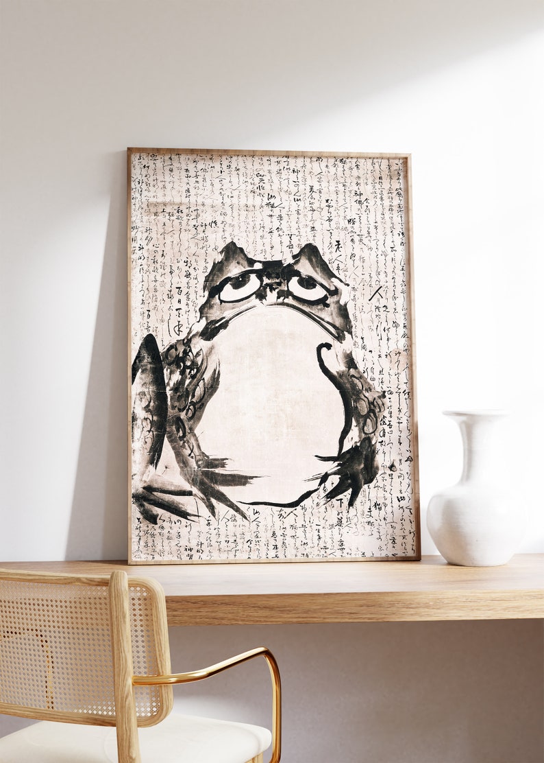 Grumpy Frog Poster, Japanese Print Moody Frog, Vintage Wall Decor, Japan Wall Art, Modern Art, Asian Animal Print, Wabi Sabi, Digital Art image 5