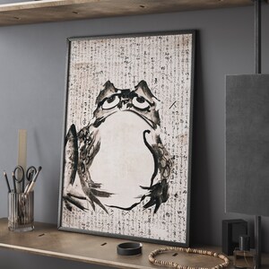 Grumpy Frog Poster, Japanese Print Moody Frog, Vintage Wall Decor, Japan Wall Art, Modern Art, Asian Animal Print, Wabi Sabi, Digital Art image 4