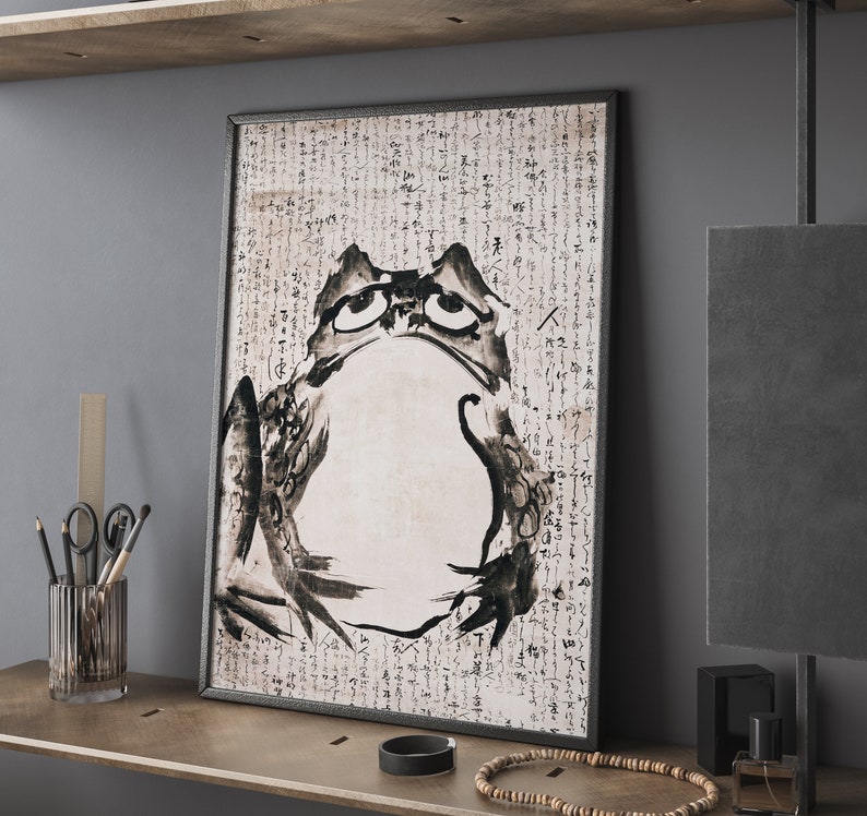Grumpy Frog Poster, Japanese Print Moody Frog, Vintage Wall Decor, Japan Wall Art, Modern Art, Asian Animal Print, Wabi Sabi, Digital Art image 4