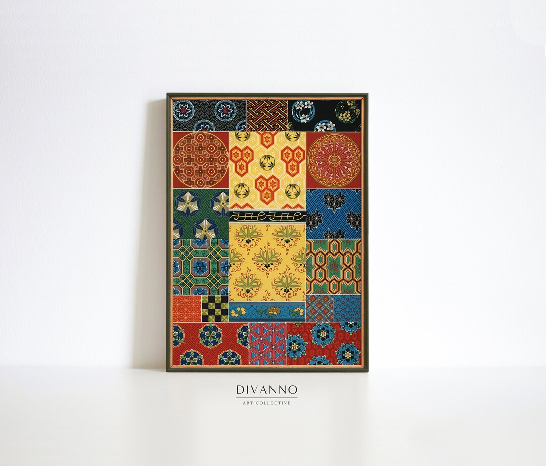 Vintage Japanese Abstract Pattern Poster, Asian Colors Art Canvas ...