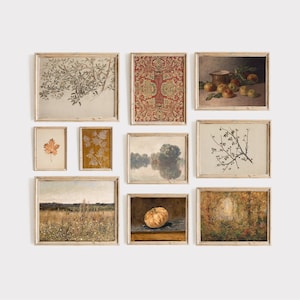 Herbst Galerie Wand, 10er Set Drucke, Herbst Wandkunst, Kürbis Poster Collage, antike Stickerei, Bauernhaus Dekor, druckbares Geschenk Landschaft