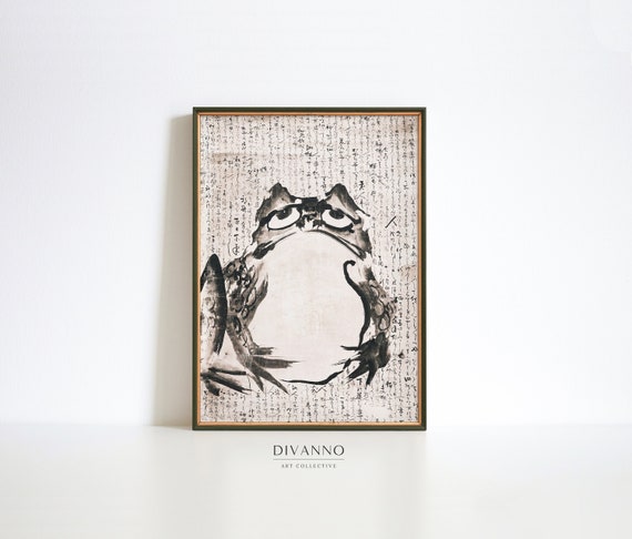 Grumpy Frog Poster, Japanese Print Moody Frog, Vintage Wall Decor,  Japan Wall Art, Modern Art, Asian Animal Print, Wabi Sabi, Digital Art
