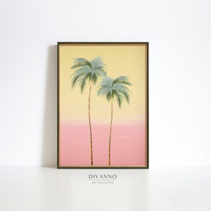 Palm Art Print, Pastel Pink Wall Art, Botanical Poster, Exotic Summer Canvas, Modern Wall Decor, Beach Home Decor, Printable Gift, Digital