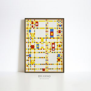 Abstracte New York print, stedelijke geometrie stadsgezicht kunst aan de muur, Mondriaan minimalistische schilderkunst, Broadway Boogie Woogie poster, modern interieur
