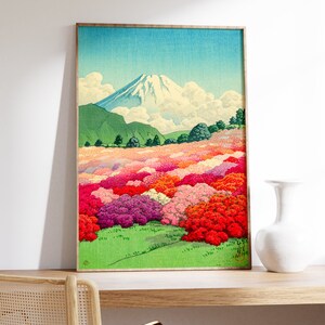 Cartel de jardín japonés, arte de pared de viajes de Japón, impresión Giclée de flores de primavera, lienzo de azalea vintage, decoración casera moderna, arte de regalo digital de la naturaleza imagen 7
