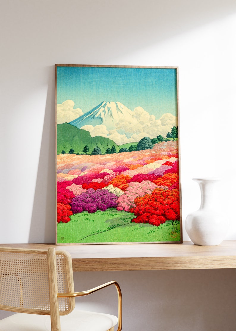 Cartel de jardín japonés, arte de pared de viajes de Japón, impresión Giclée de flores de primavera, lienzo de azalea vintage, decoración casera moderna, arte de regalo digital de la naturaleza imagen 7