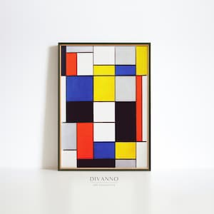 Abstract Cubist Composition Print, Geometric Lines Wall Art, Mondrian Minimalist Painting, Contemporary Wall Decor, Modern Bauhaus Art Decor