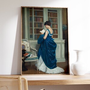 Porträtt av romantisk kvinna, viktoriansk dekor, elegant affisch, affisch med dam i blått, hobbycanvas, väggdekoration i bibliotek, giclée-tryck på konst bild 5