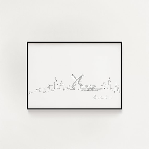 Amsterdam Skyline Print, Line Art , Minimalist Wall Art, City Skyscraper Poster, Fine Art Print, Nordic Home Decor, Sketch Print, Landmark