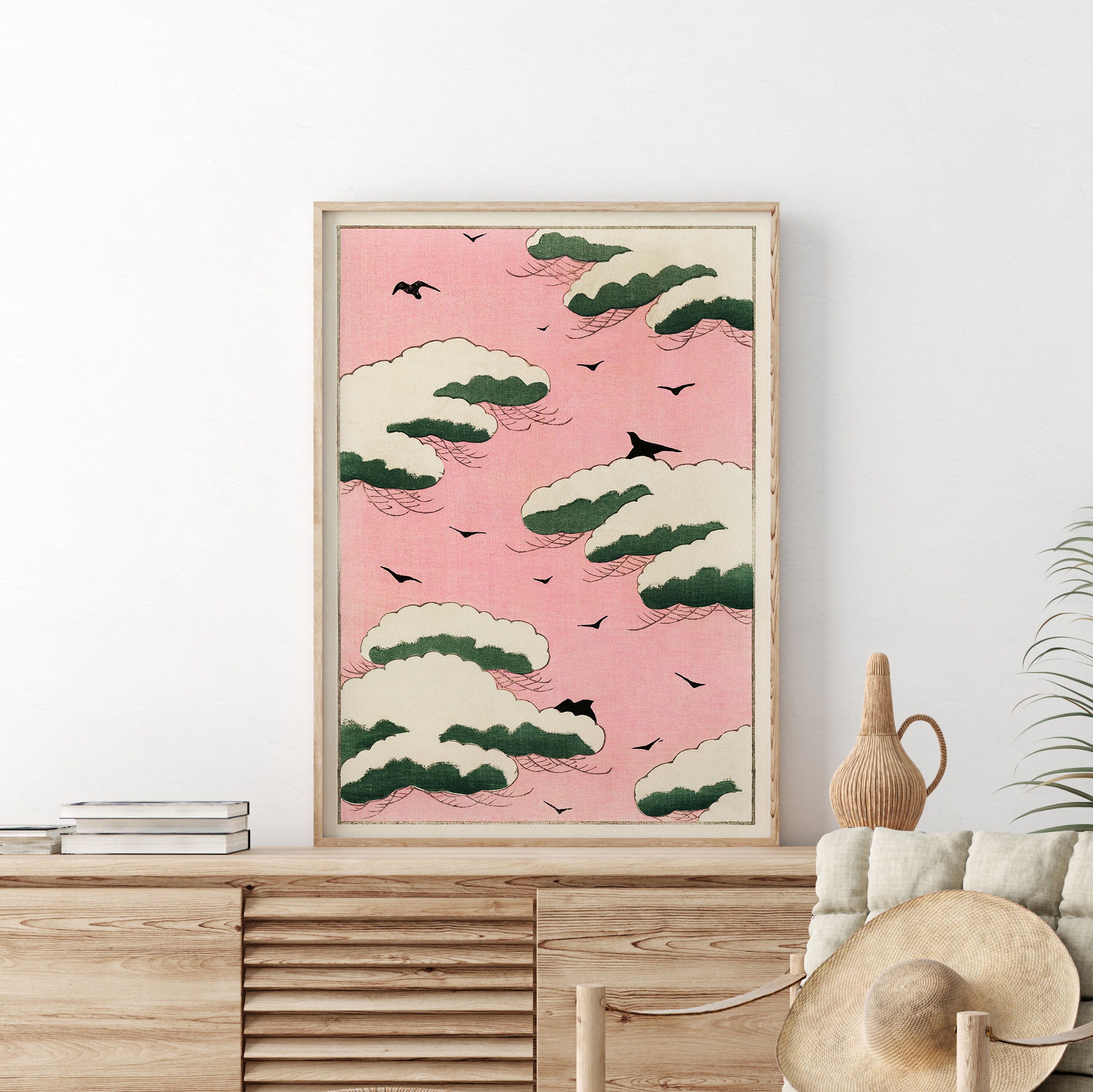 Vintage Pink Sky Japan Art, Clouds by Bijutsu Sekai Poster