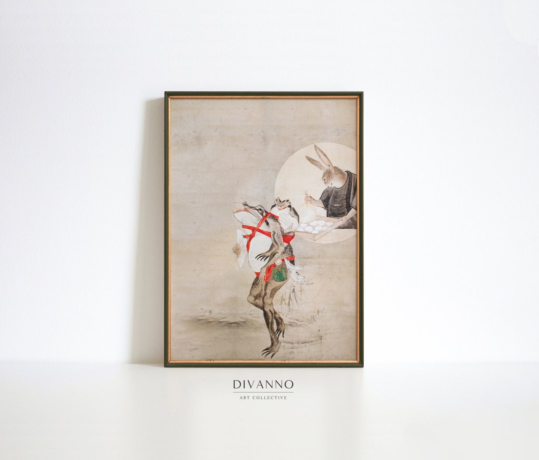 Japanese Frog and Rabbit Print, Japan Vintage Poster, Antique Frog ...