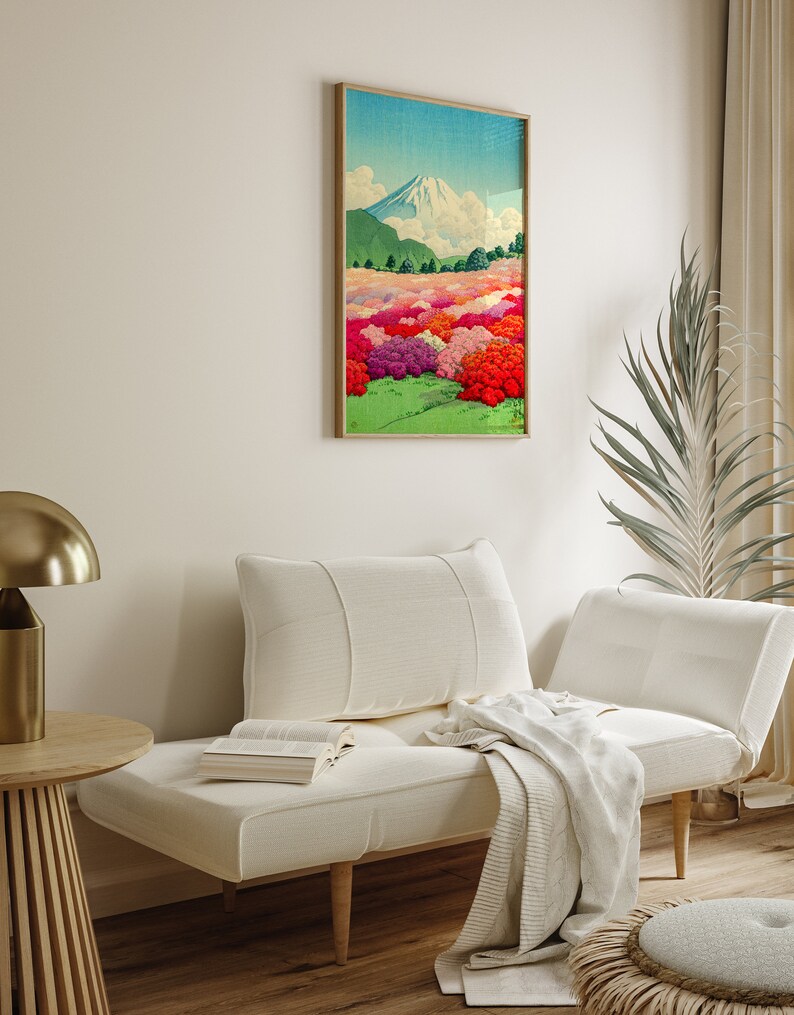 Cartel de jardín japonés, arte de pared de viajes de Japón, impresión Giclée de flores de primavera, lienzo de azalea vintage, decoración casera moderna, arte de regalo digital de la naturaleza imagen 5