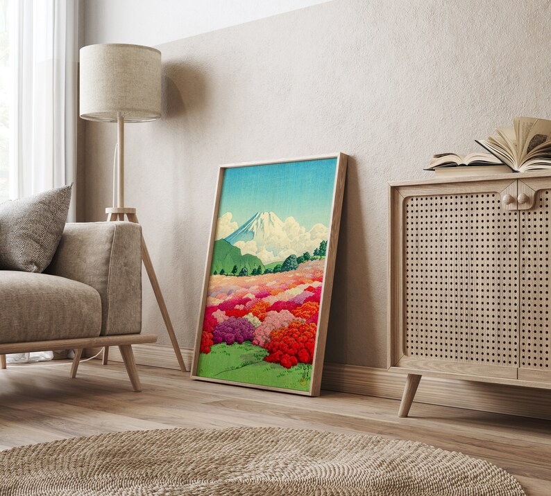 Cartel de jardín japonés, arte de pared de viajes de Japón, impresión Giclée de flores de primavera, lienzo de azalea vintage, decoración casera moderna, arte de regalo digital de la naturaleza imagen 6